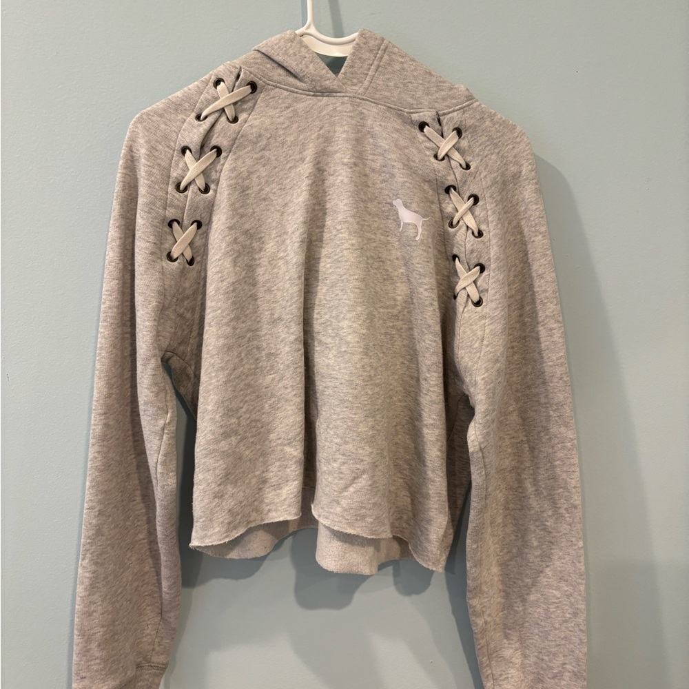 Gray Lace-Up Hoodie